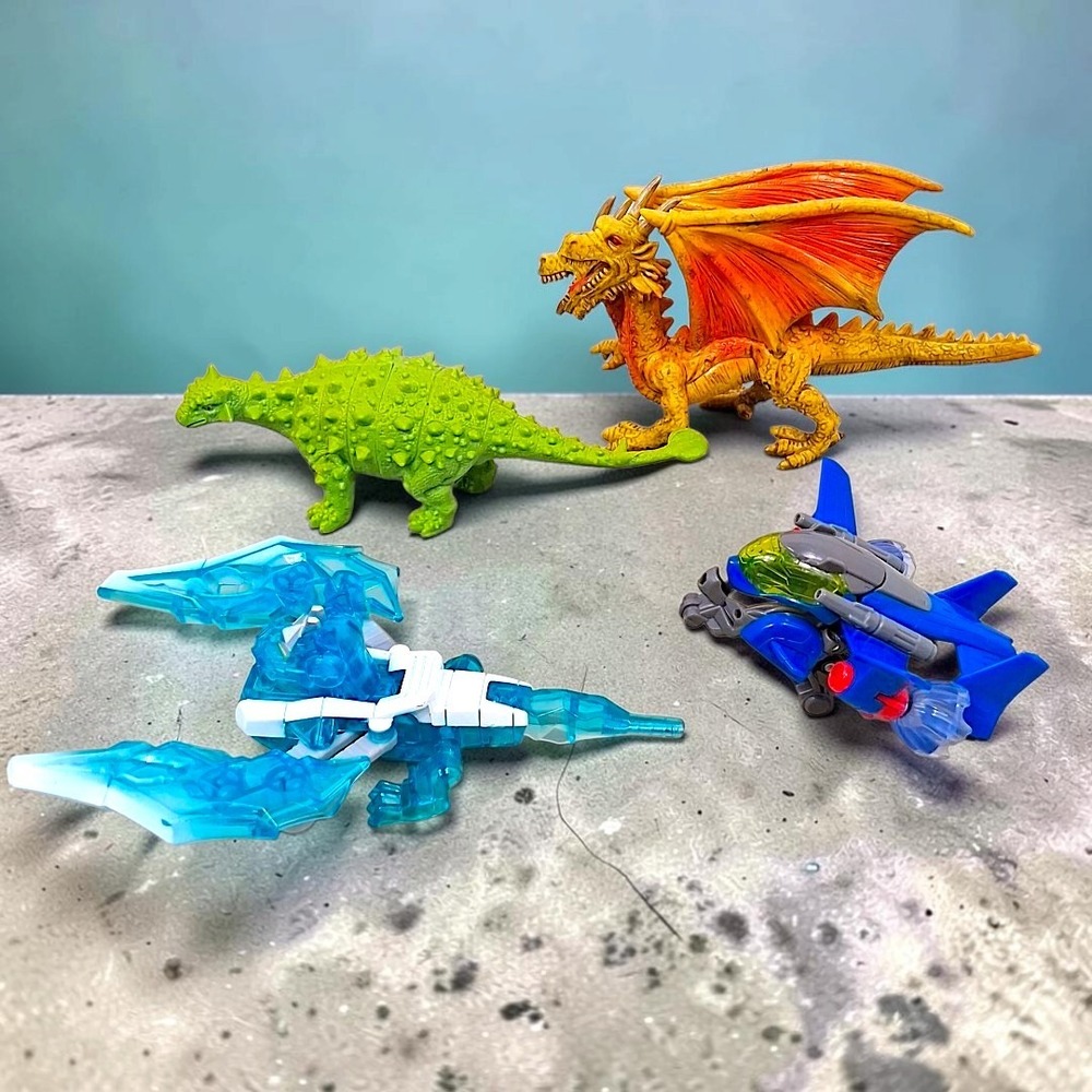VTG Chap Mei Fantasy Dragon Dinosaur Jet Action Figures Vehicle Lot 4pc